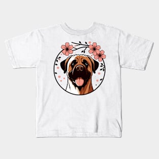 Boerboel Embraces Spring Amidst Cherry Blossoms Radiance Kids T-Shirt